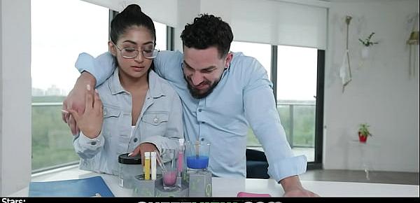 Binky Baez is a chemistry student that has sex with her lab partner Peter Green. Glasses teen drops to her knees and gives a braces blowjob before getting lab coat stripped off to expose her round bubble butt and small tits then gets it hard before facial